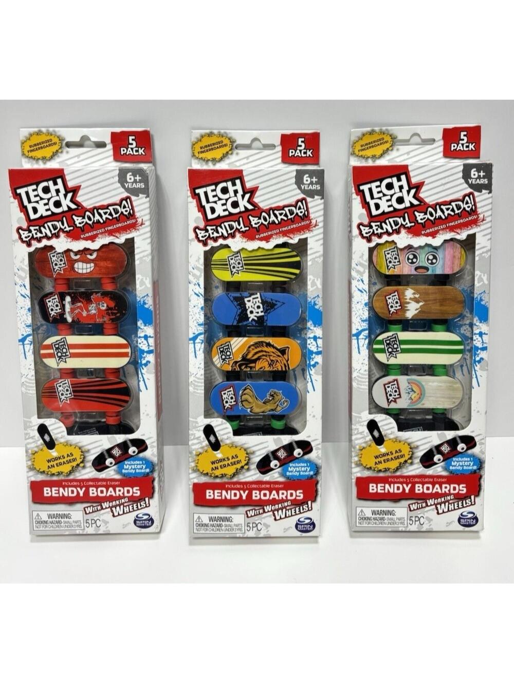 Tech Deck Bendy Boards 3-Pack Mini Skateboard Erasers with Working Wheels New